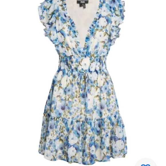 PAIGE Muriel Silk Crepe Mini Dress Size 10 NWT French Blue Multi Color - Picture 5 of 6